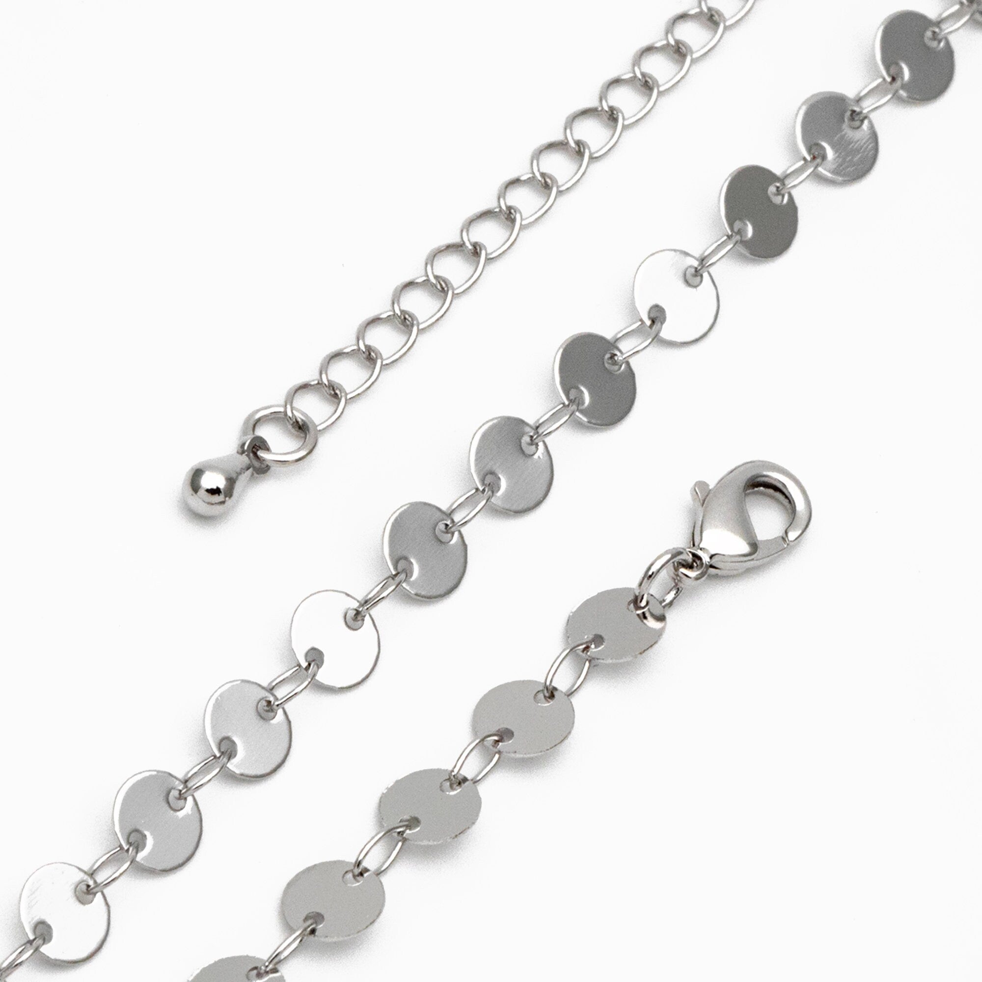 Gold/ Silver Disc Chains 4mm/ 5mm, Finished Bracelet/ Anklet/ Necklace with Extender, Ready to Wear (#LK-154)